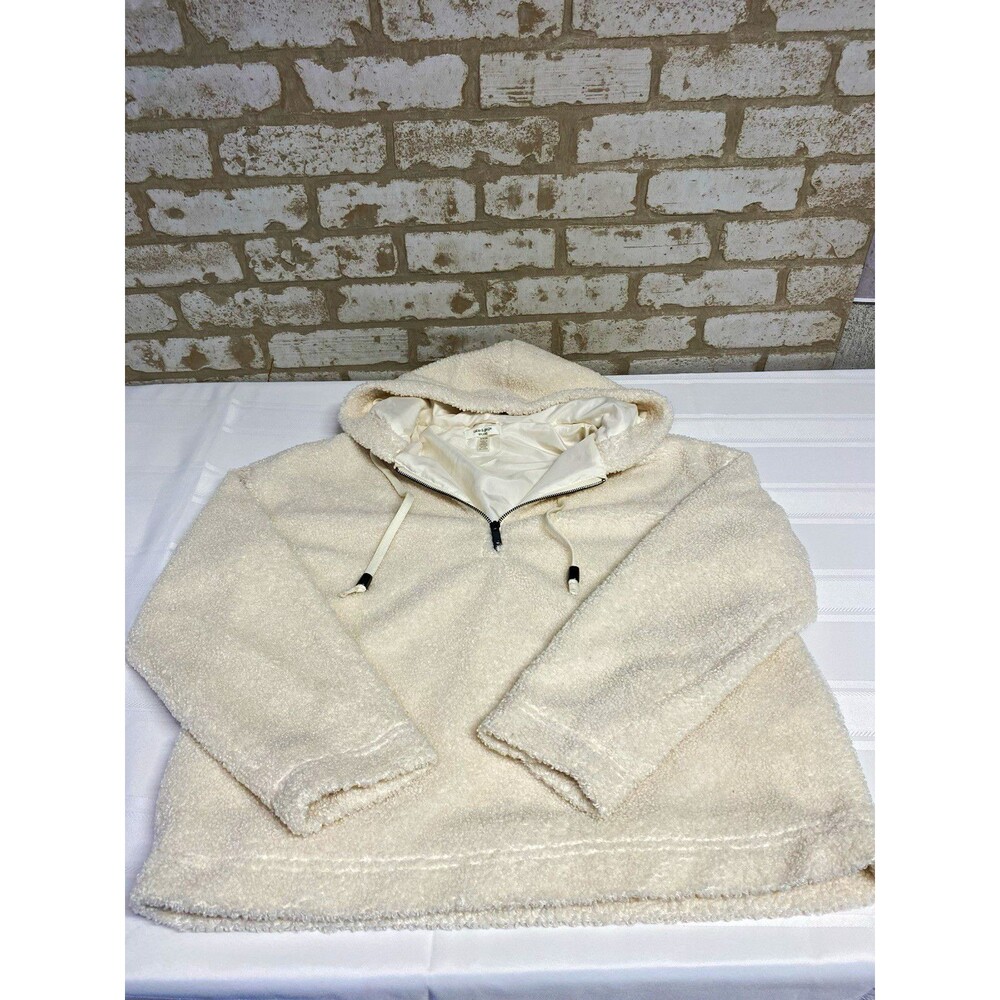 Cable & Gauge Studio Ivory Sherpa Fleece 1/4 Zip Hooded Pullover Women’s Size S